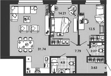 Планировка — Лес, 3-комн., 78 м²