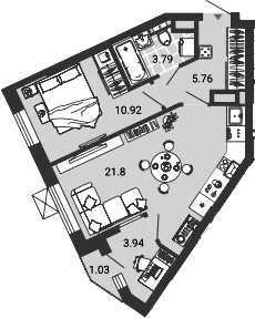 Планировка — Лес, 2-комн., 48 м²
