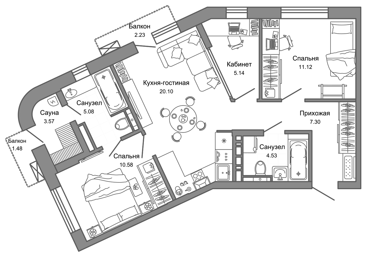 Планировка — Лес, 3-комн., 67 м²