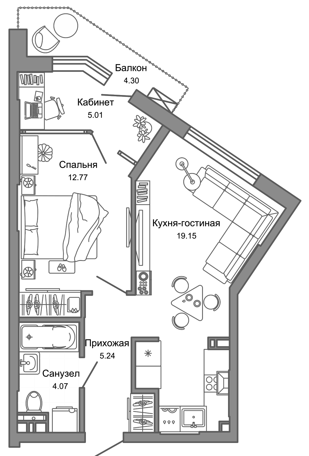 Планировка — Лес, 2-комн., 47 м²
