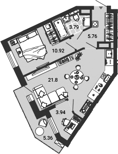 Планировка — Лес, 2-комн., 47 м²