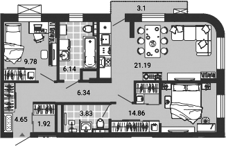Планировка — Лес, 3-комн., 69 м²