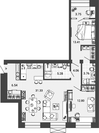 Планировка — Лес, 3-комн., 77 м²