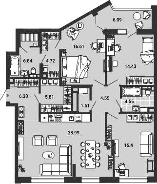 Планировка — Лес, 4-комн., 117 м²