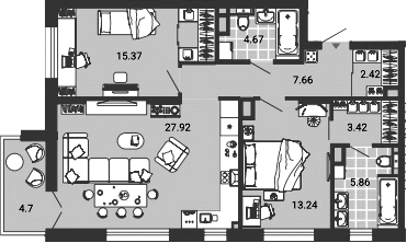 Планировка — Лес, 3-комн., 82 м²