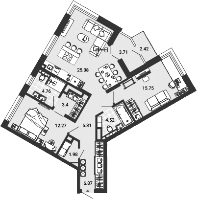 Планировка — Лес, 3-комн., 82 м²