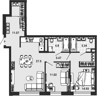 Планировка — Лес, 3-комн., 79 м²