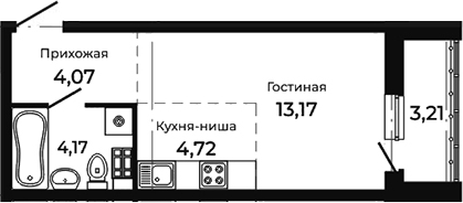 Планировка — Академ-Центр, Студия, 26 м²