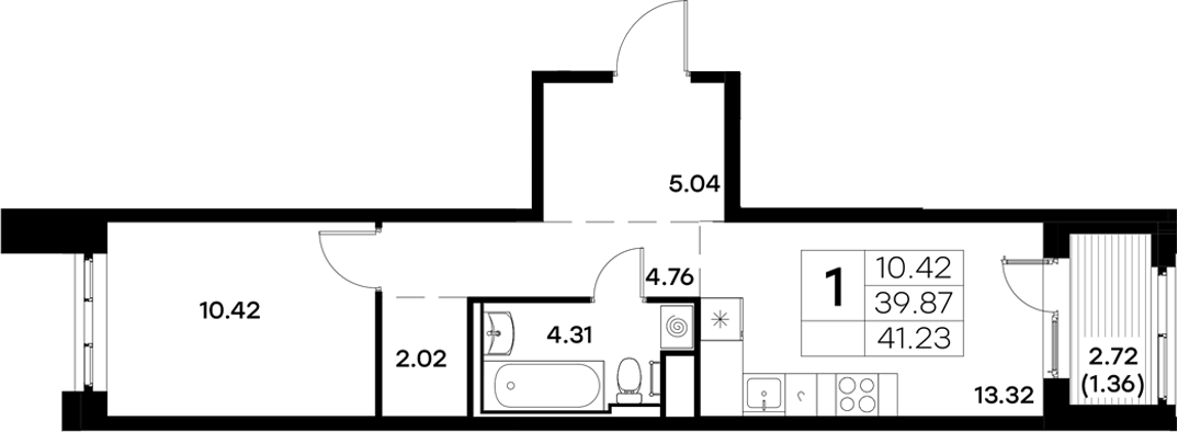 Планировка — Московский, 1-комн., 40 м²