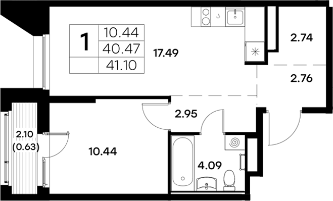 Планировка — Московский, 1-комн., 40 м²
