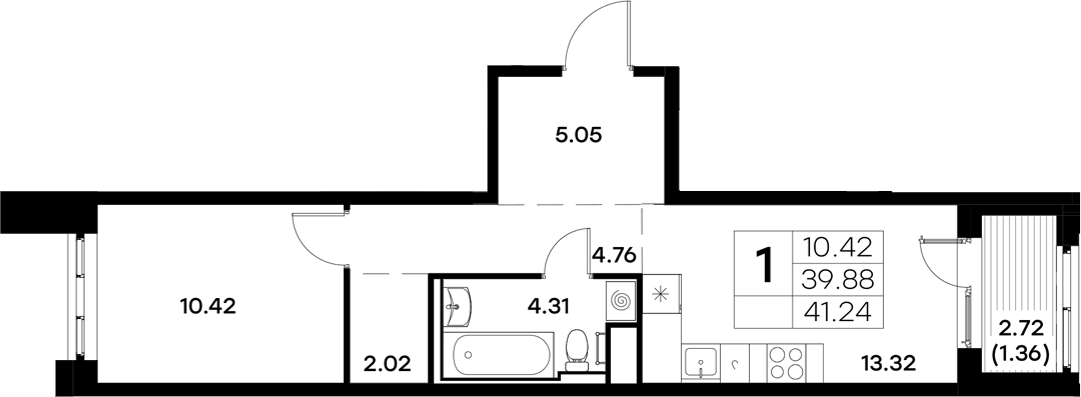 Планировка — Московский, 1-комн., 40 м²