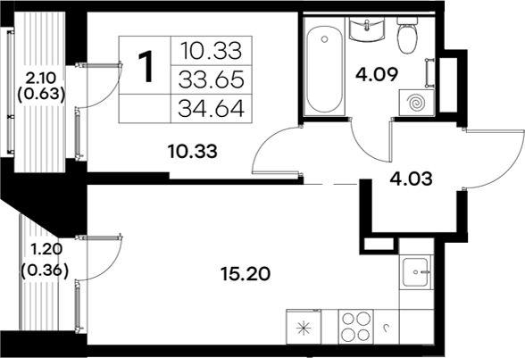 Планировка — Московский, 1-комн., 34 м²