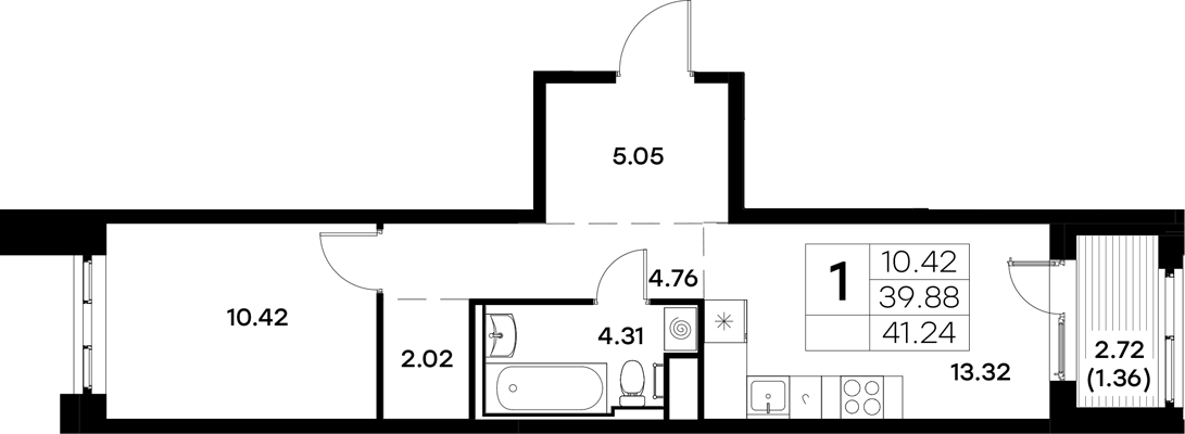 Планировка — Московский, 1-комн., 40 м²