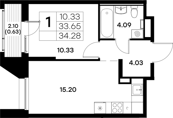Планировка — Московский, 1-комн., 34 м²
