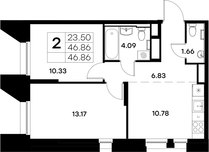 Планировка — Московский, 2-комн., 47 м²