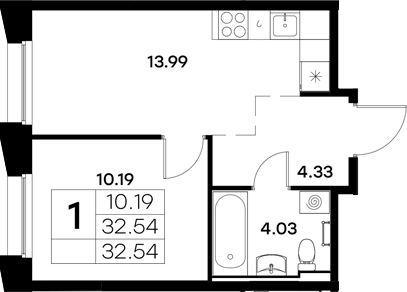 Планировка — Московский, 1-комн., 33 м²
