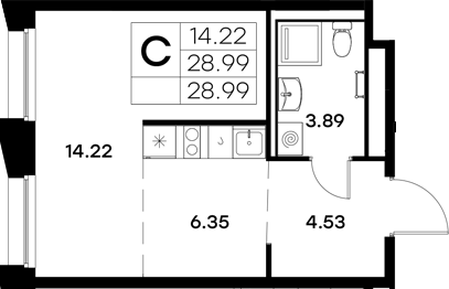 Планировка — Московский, Студия, 29 м²