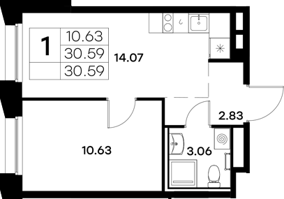 Планировка — Московский, 1-комн., 31 м²