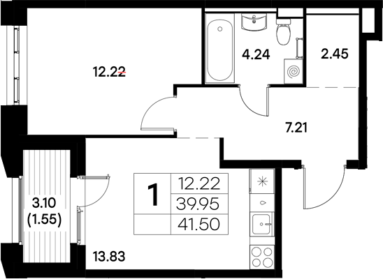 Планировка — Московский, 1-комн., 40 м²