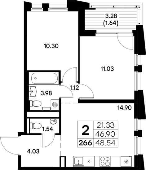 Планировка — Московский, 2-комн., 47 м²