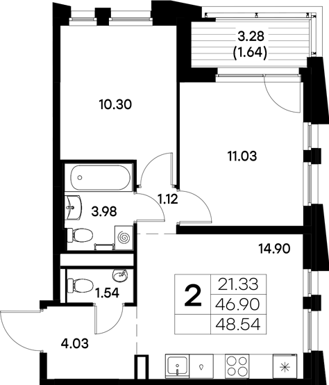 Планировка — Московский, 2-комн., 47 м²