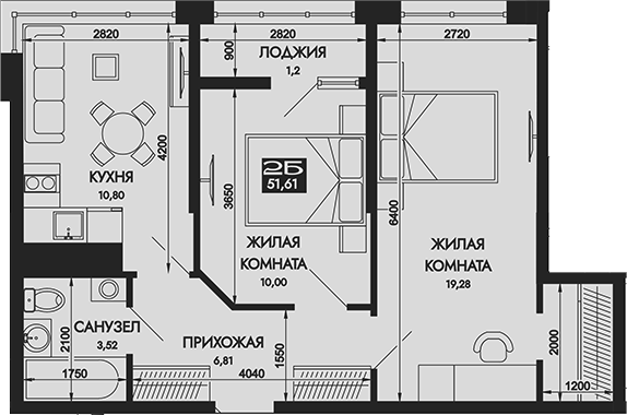 Планировка — Вершины. ГК Смена, 2-комн., 50 м²