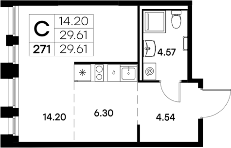 Планировка — Московский, Студия, 30 м²