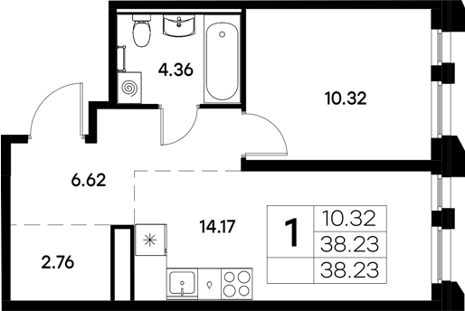 Планировка — Московский, 1-комн., 38 м²