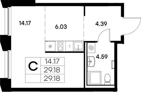 Планировка — Московский, Студия, 29 м²