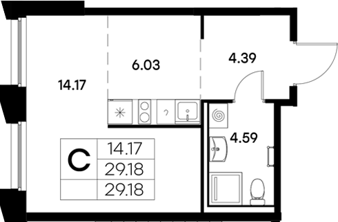 Планировка — Московский, Студия, 29 м²