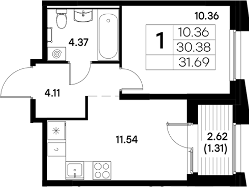 Планировка — Московский, 1-комн., 30 м²