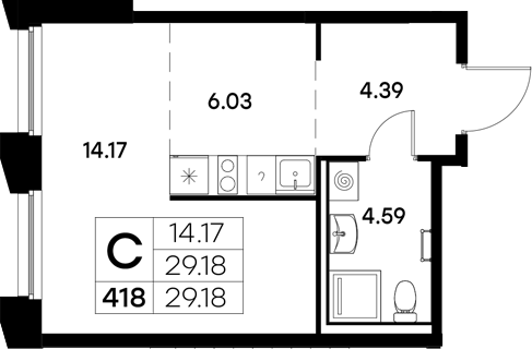 Планировка — Московский, Студия, 29 м²
