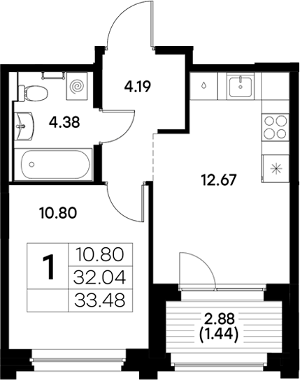 Планировка — Московский, 1-комн., 32 м²