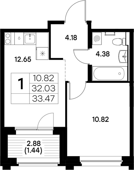 Планировка — Московский, 1-комн., 32 м²