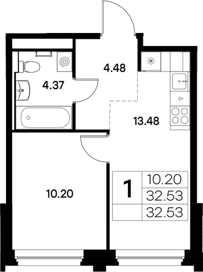Планировка — Московский, 1-комн., 33 м²