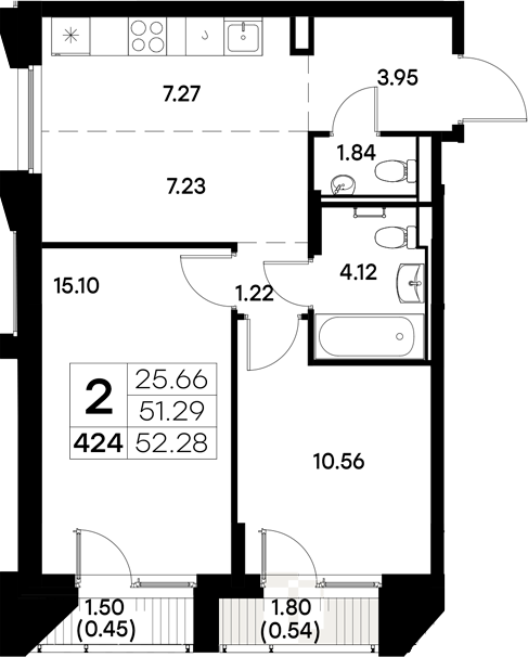 Планировка — Московский, 2-комн., 51 м²