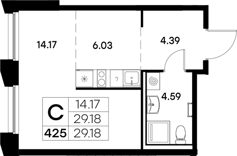 Планировка — Московский, Студия, 29 м²