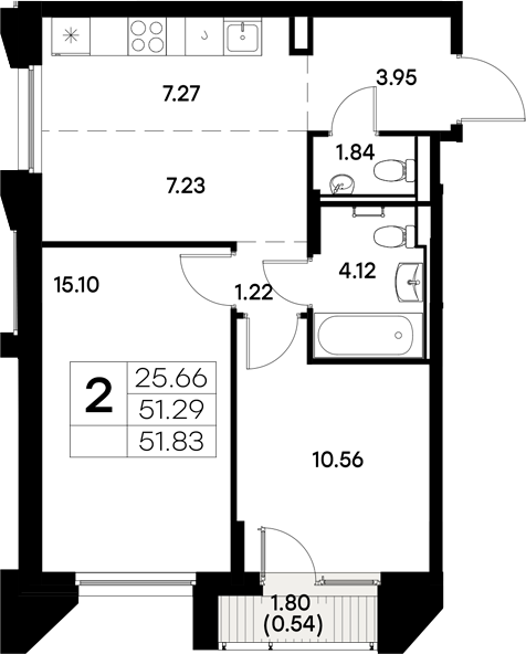 Планировка — Московский, 2-комн., 51 м²