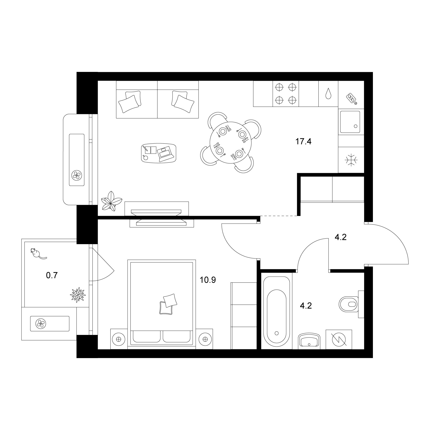 Планировка — Сиберово, 2-комн., 37 м²
