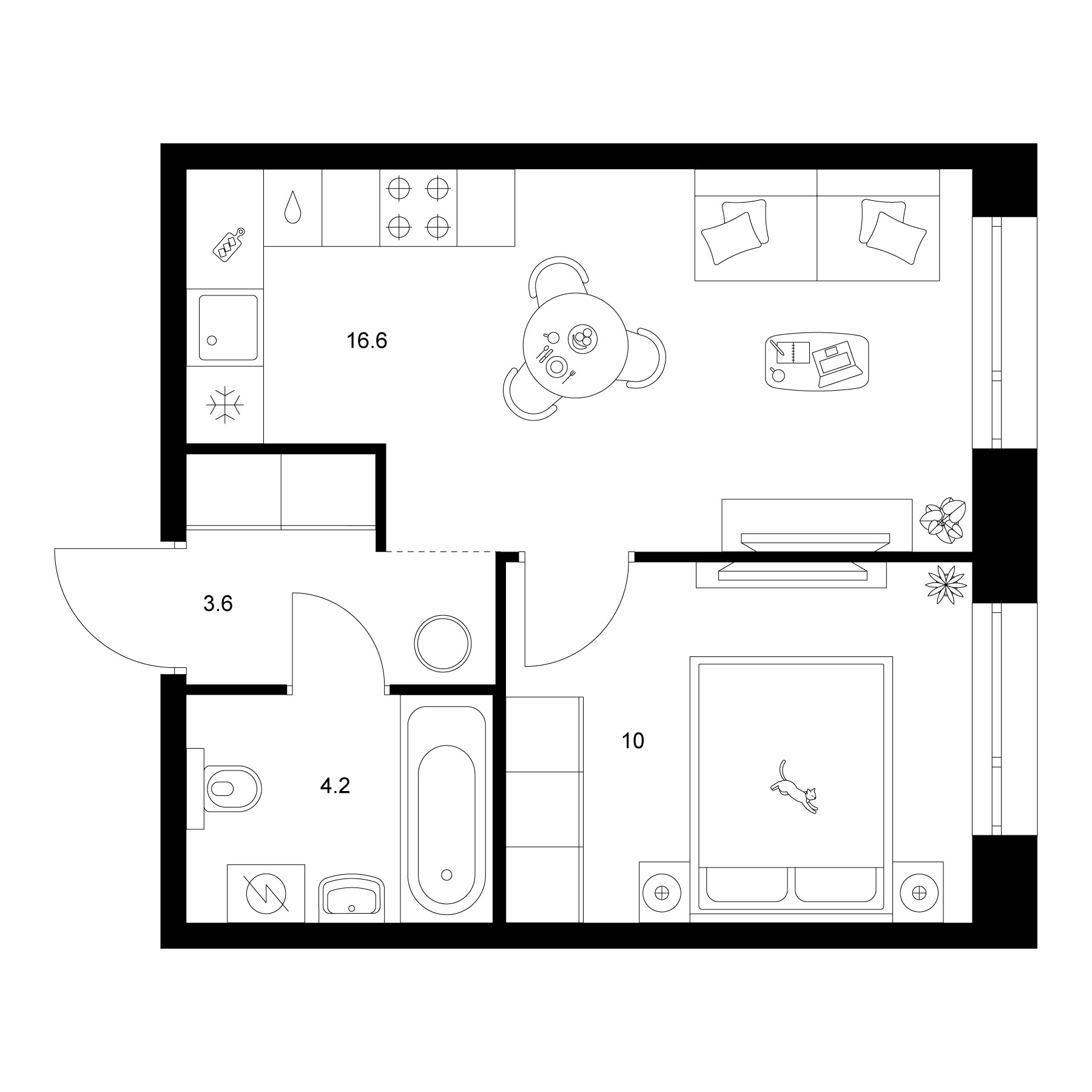 Планировка — Сиберово, 2-комн., 34 м²