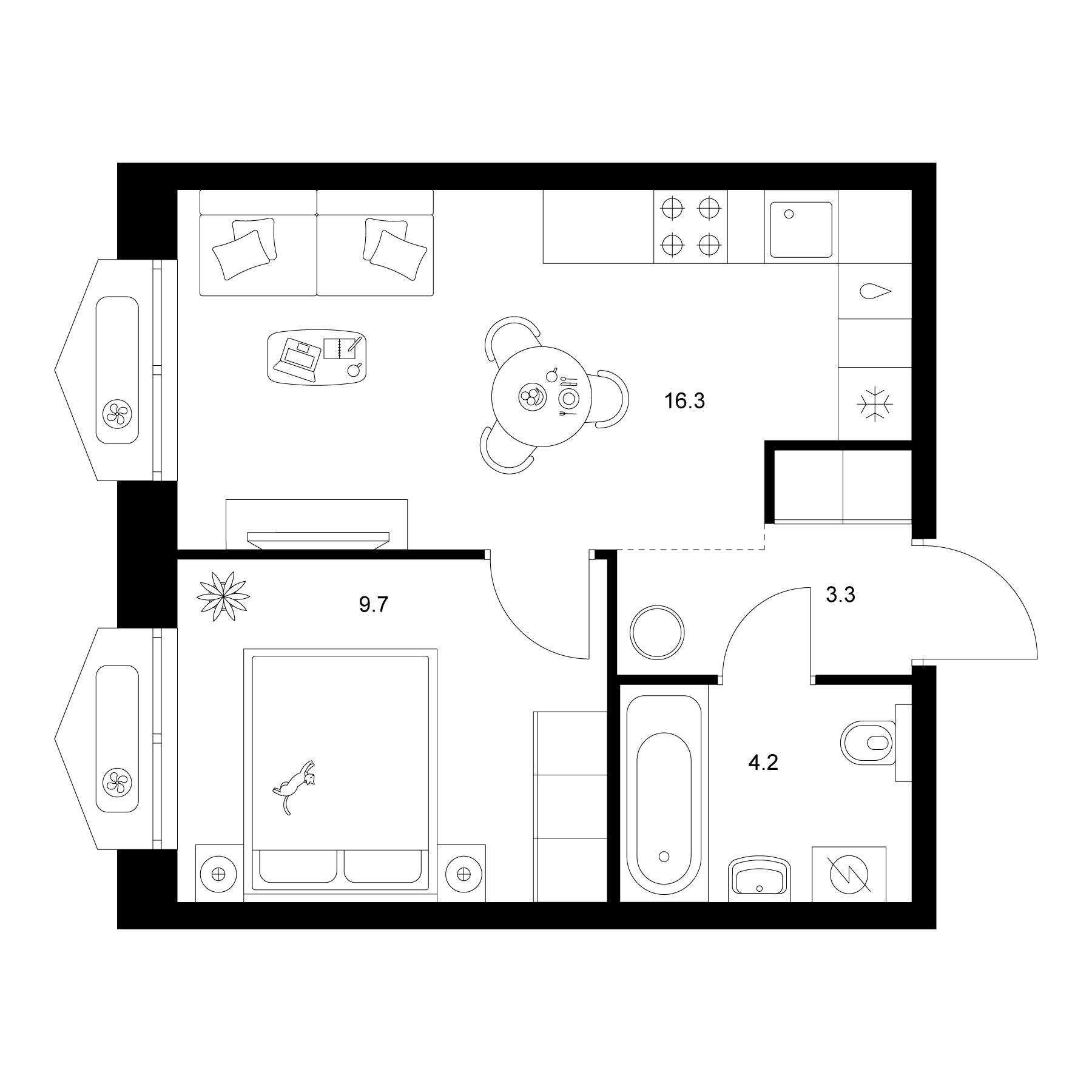 Планировка — Сиберово, 2-комн., 34 м²