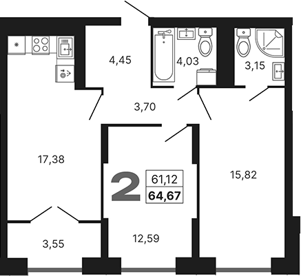 Планировка — Теплые кварталы. Baza Development, 3-комн., 61 м²