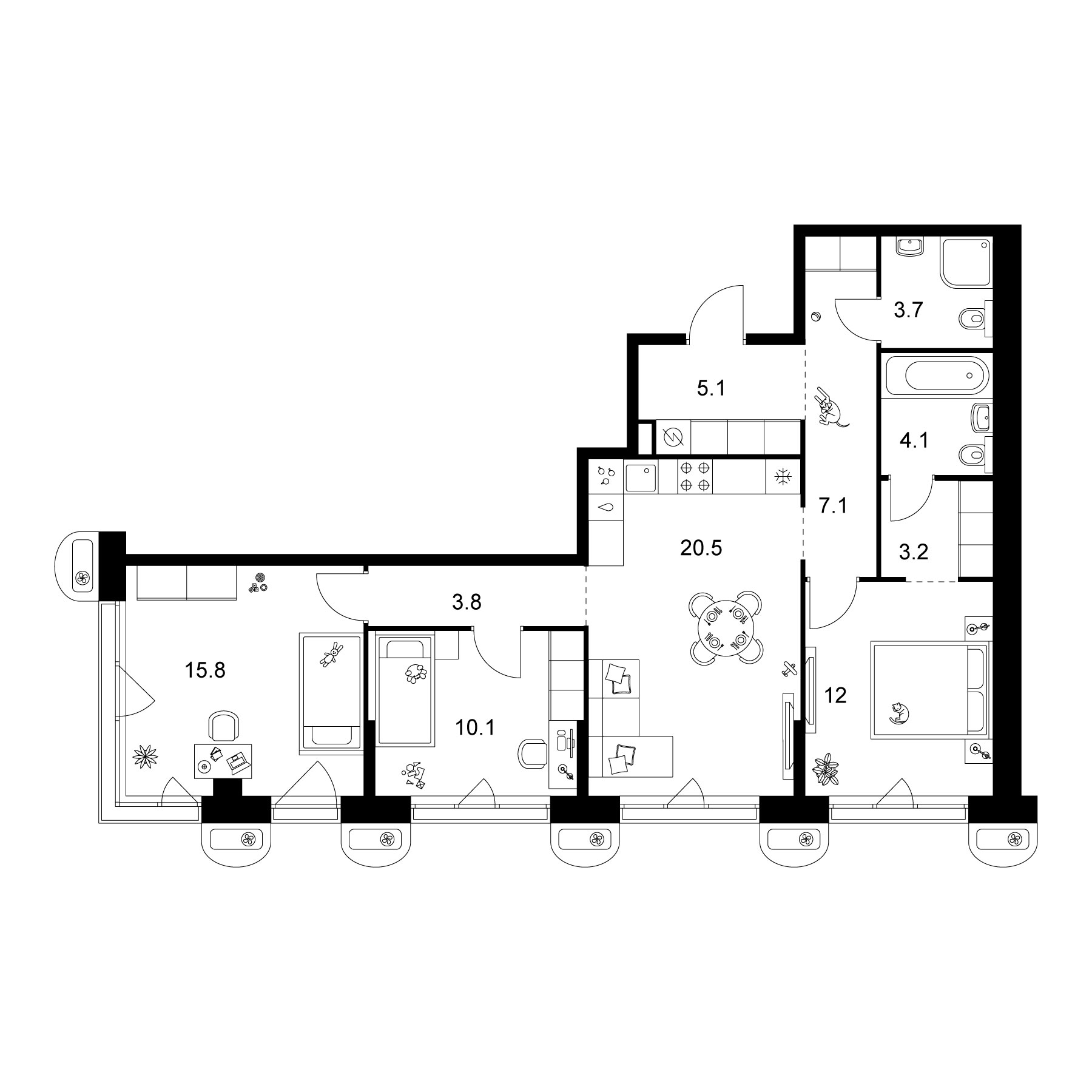 Планировка — Сиберово, 3-комн., 85 м²