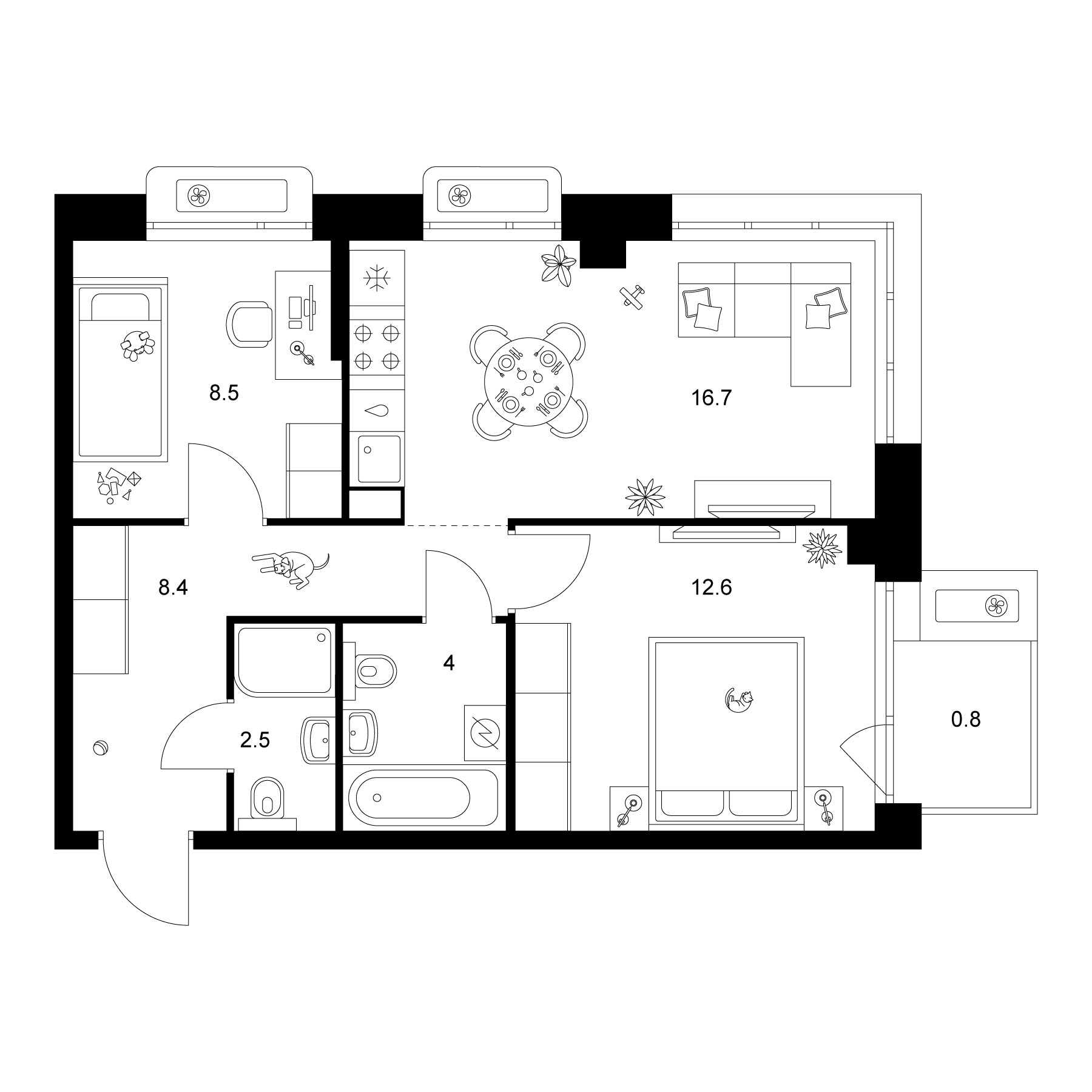 Планировка — Сиберово, 2-комн., 53 м²