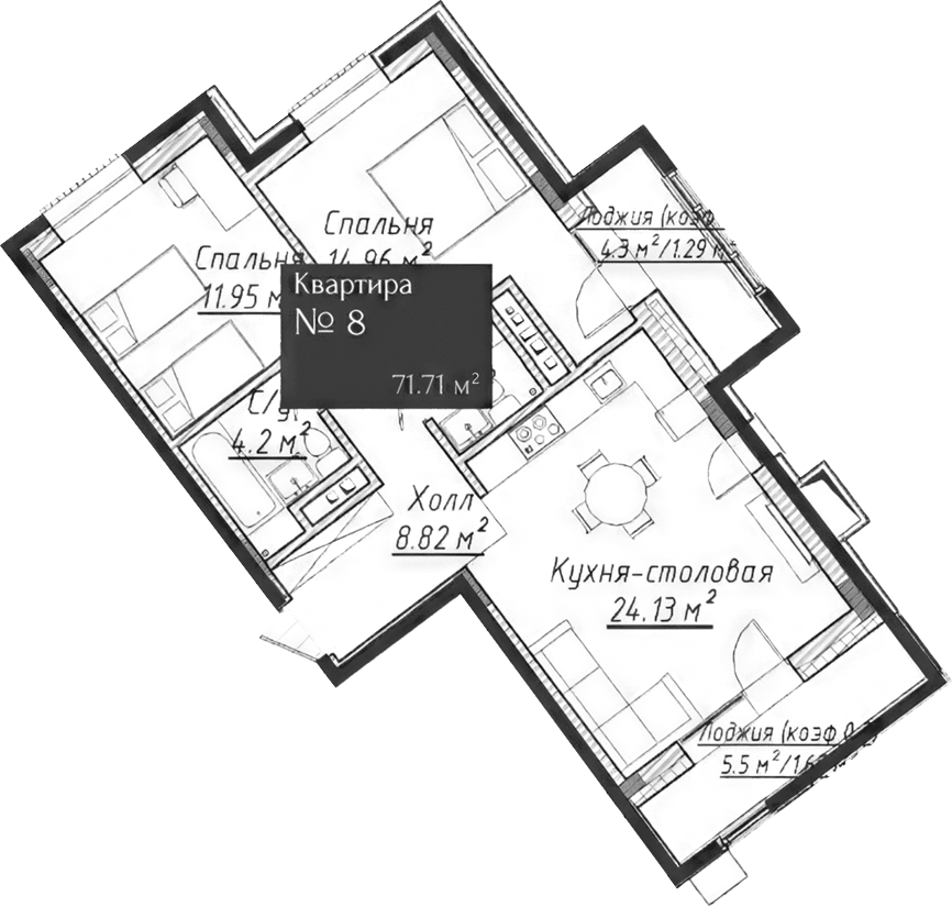 Планировка — Адмирал, 3-комн., 67 м²