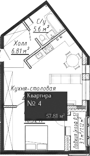 Планировка — Адмирал, 2-комн., 56 м²