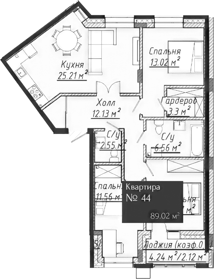 Планировка — Адмирал, 4-комн., 87 м²