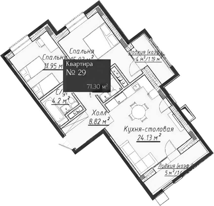 Планировка — Адмирал, 3-комн., 67 м²