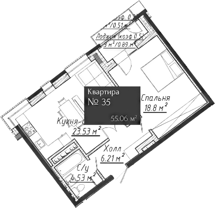 Планировка — Адмирал, 2-комн., 53 м²