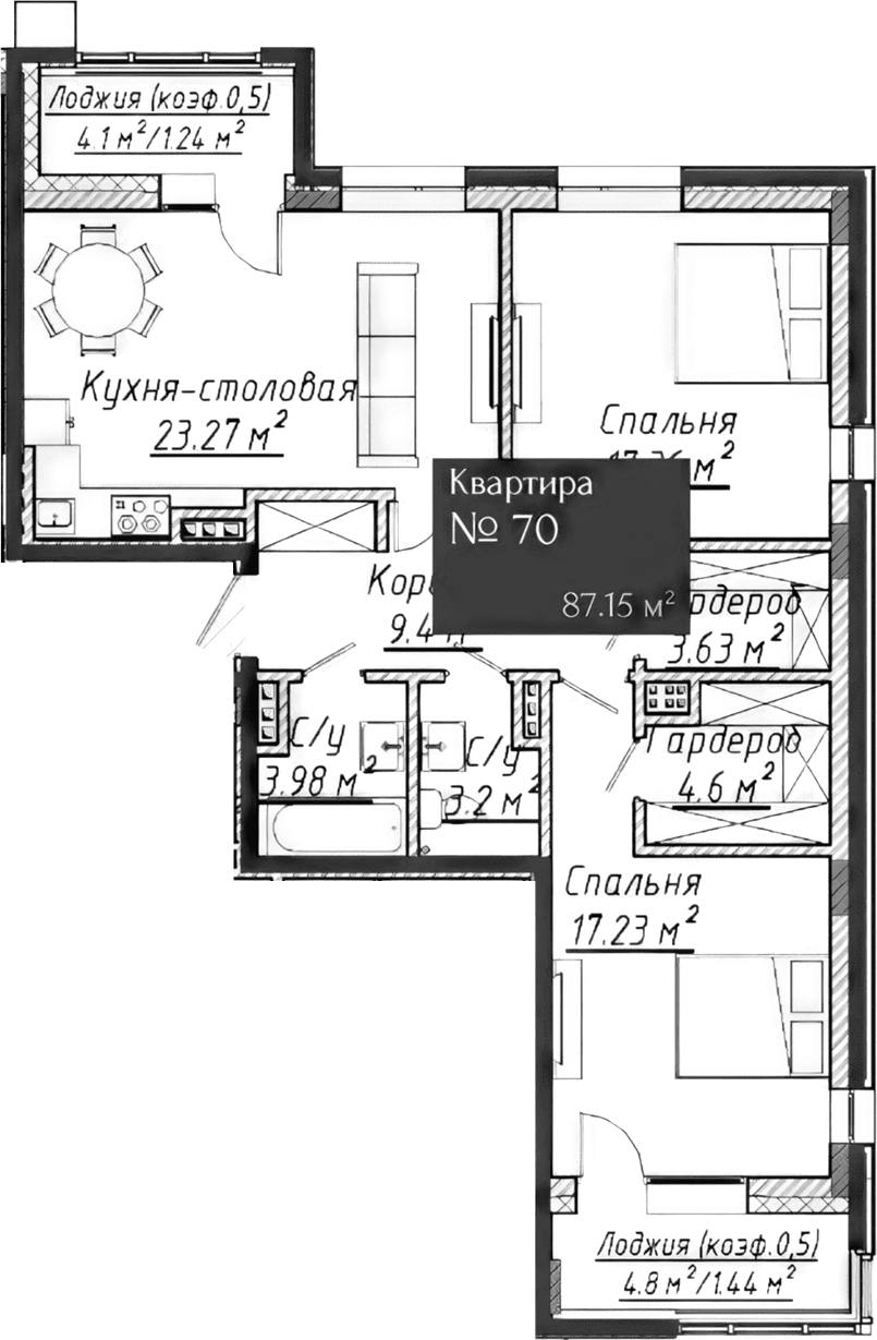 Планировка — Адмирал, 3-комн., 83 м²